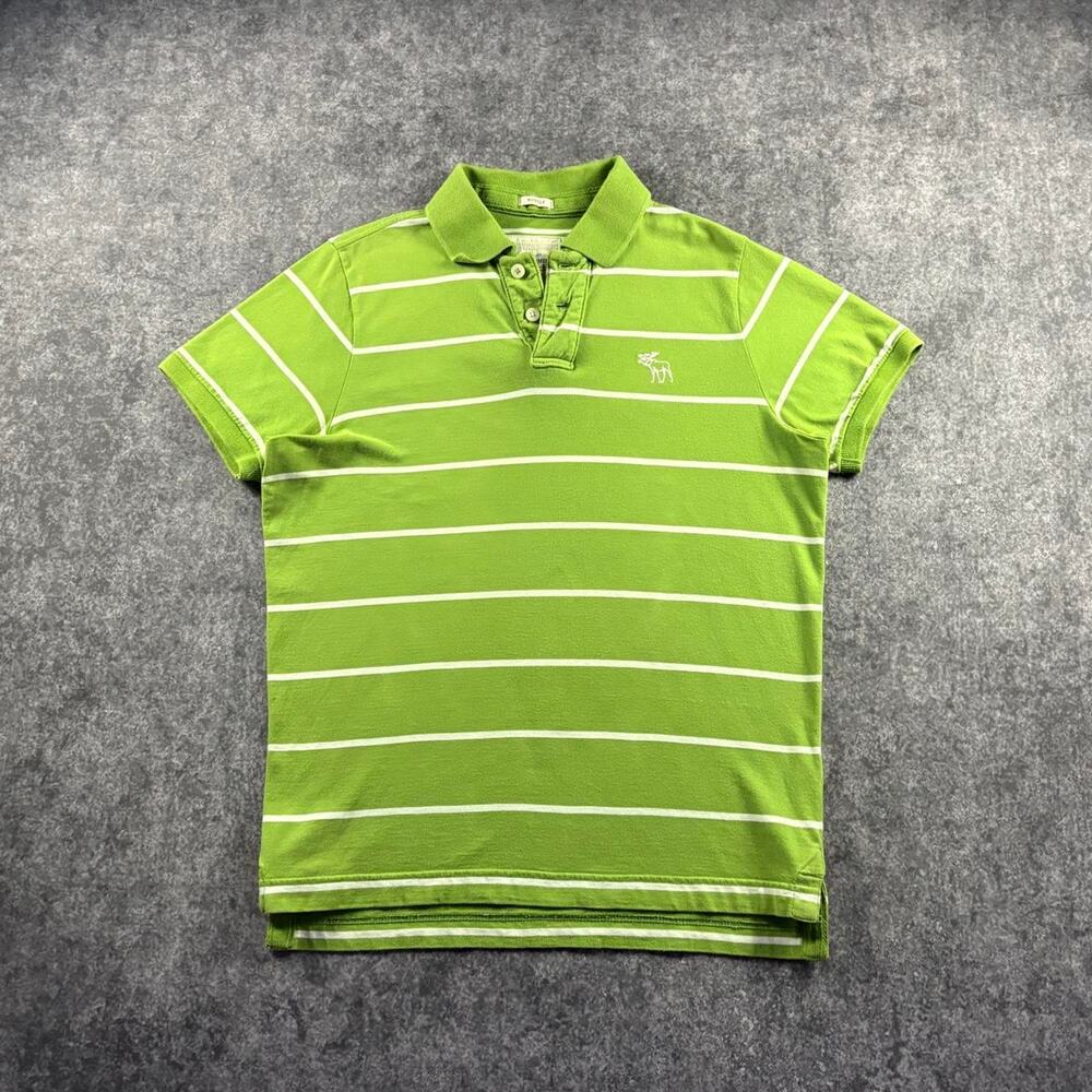 Abercrombie & Fitch Mens XL Green White Striped Muscle Fit Moose Polo Y2K